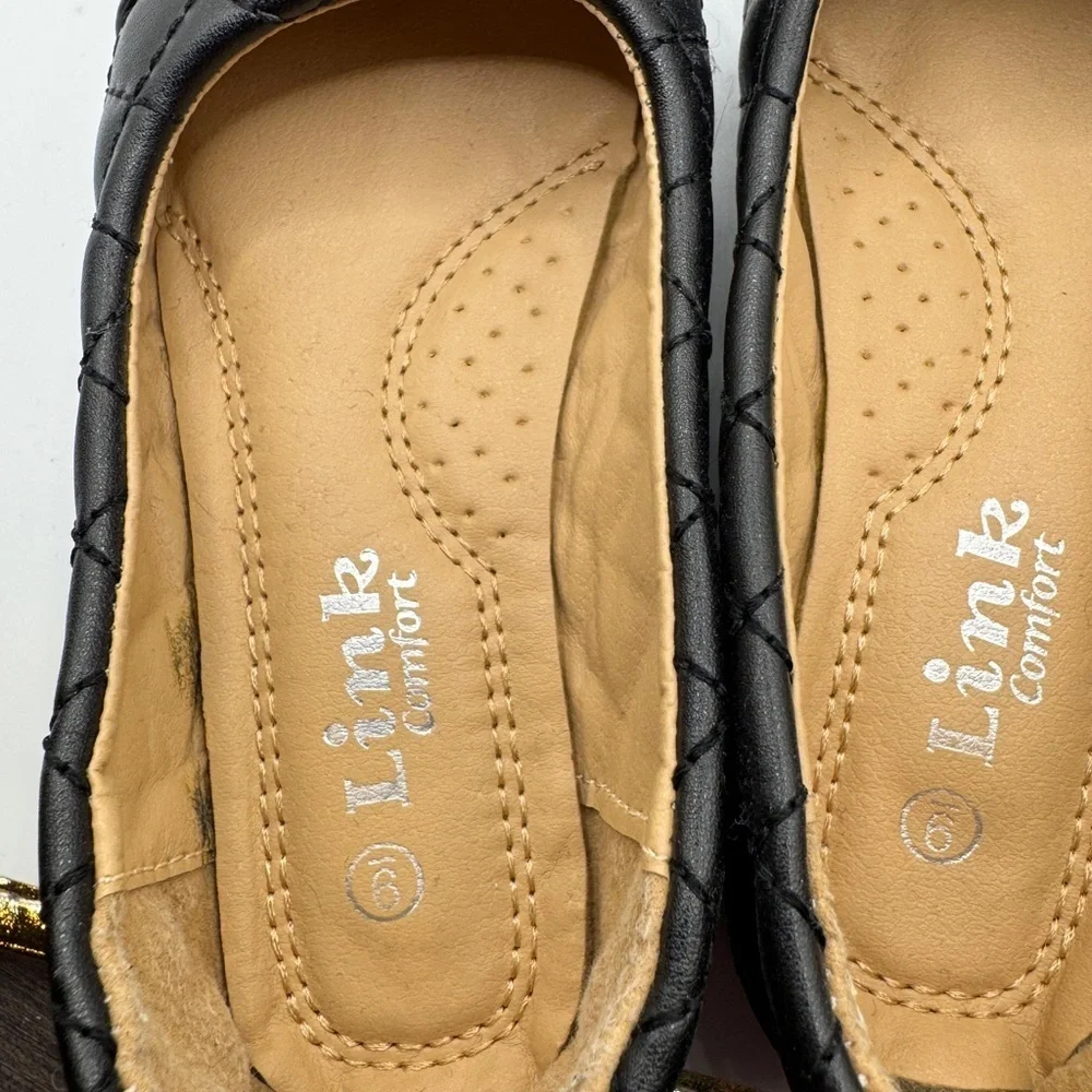 Link Toddler Girls Size 9 Black Flats Shoes with Patent Toe and Quilted Pattern